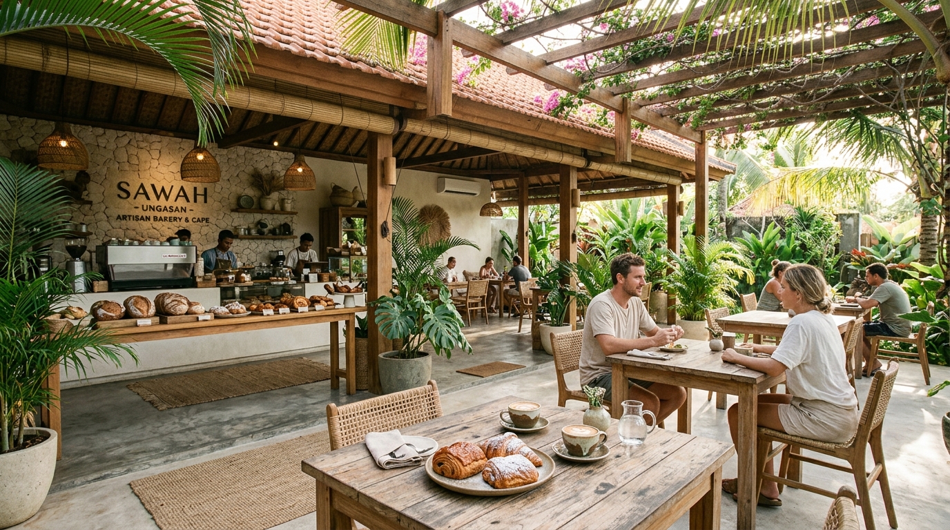 Artisanal tropical cafe in Ungasan with outdoor teak dining and morning espresso